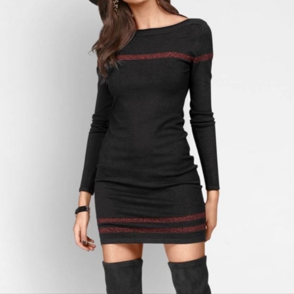VENUS Elegant Black Dress with Red Highlights